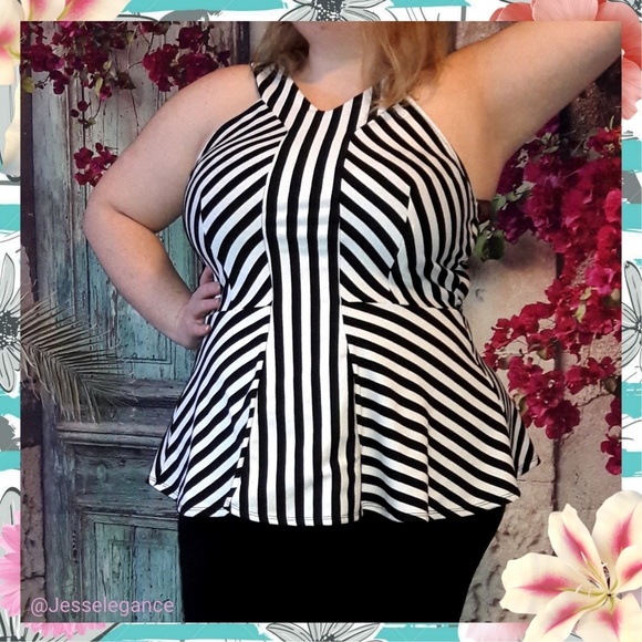 torrid Tops - TORRID Elegant Striped Peplum Tank Top